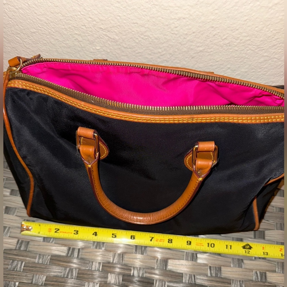 Dooney & Bourke Black Satchel with Tan Trim and Bright Pink Interior - Picture 7 of 14